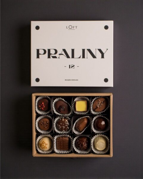 Praliny ręcznie robione 12 sztuk w eleganckim pudełku z papieru z recyklingu, rzemieślniczy zestaw pralin.