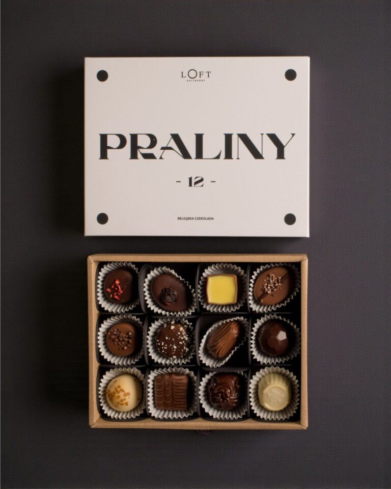 Praliny ręcznie robione 12 sztuk w eleganckim pudełku z papieru z recyklingu, rzemieślniczy zestaw pralin.