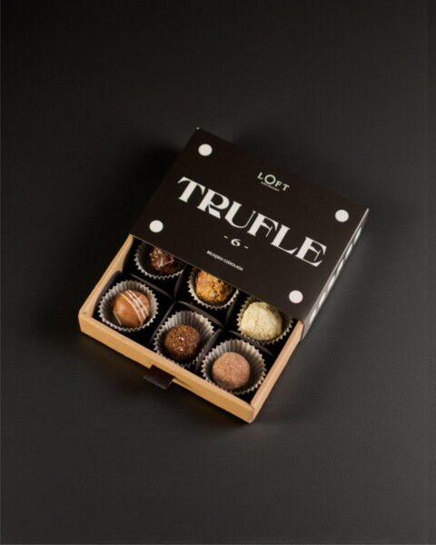 Trufle ręcznie robione 6 sztuk w eleganckim, designerskim pudełku z belgijskiej czekolady