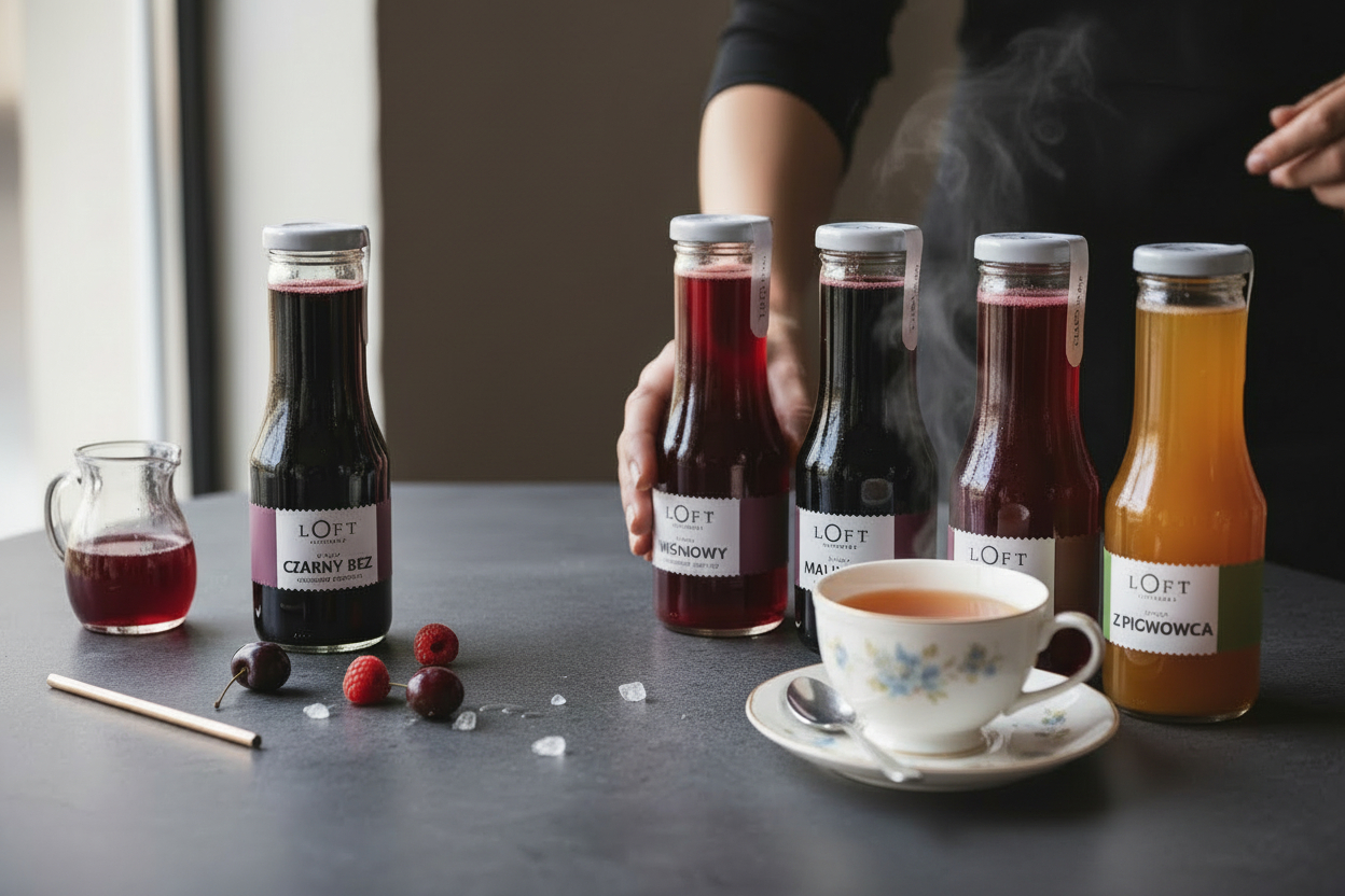 Syrop z pigwowca na loftowym tle