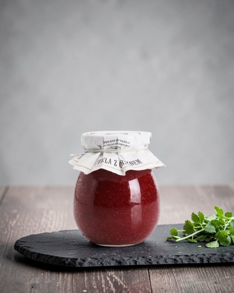 Ćwikła z chrzanem Stara Wędzarnia - na czarnym kamiennym talerzu, drewniany stol, szare cementowe tlo, zielone ziola