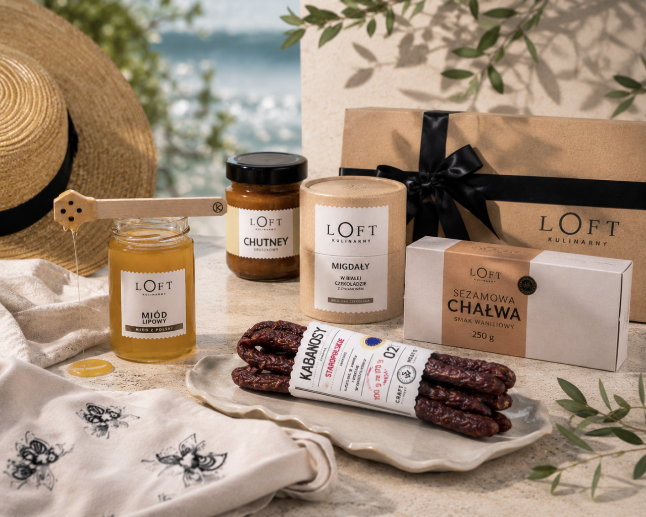 Elegancki prezent dla gospodarzy, delikatesy premium, miód, słodycze, chutney i sztuka użytkowa.