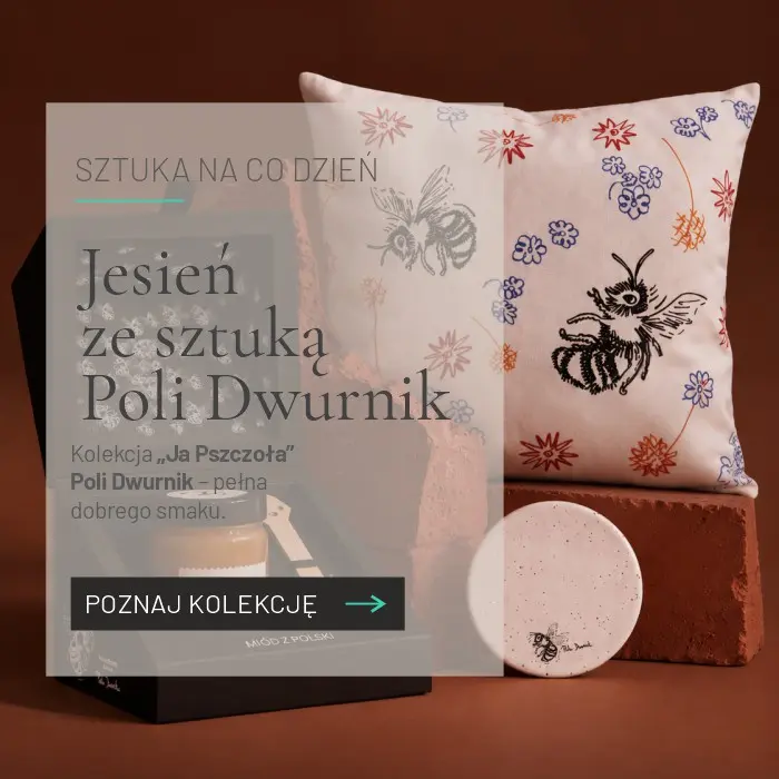 Jesień ze&nbsp;sztuką Poli Dwurnik – kolekcja „Ja Pszczoła” z&nbsp;poduszką, podkładką i&nbsp;zestawem prezentowym Loft Kulinarny